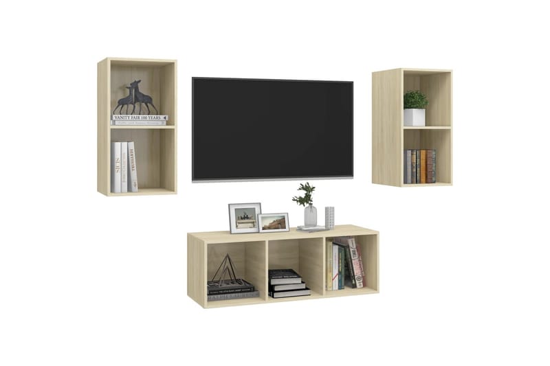 tv-skabe 3 dele spånplade sonoma-eg - Brun - Møbler - TV borde & mediemøbler - TV-skab