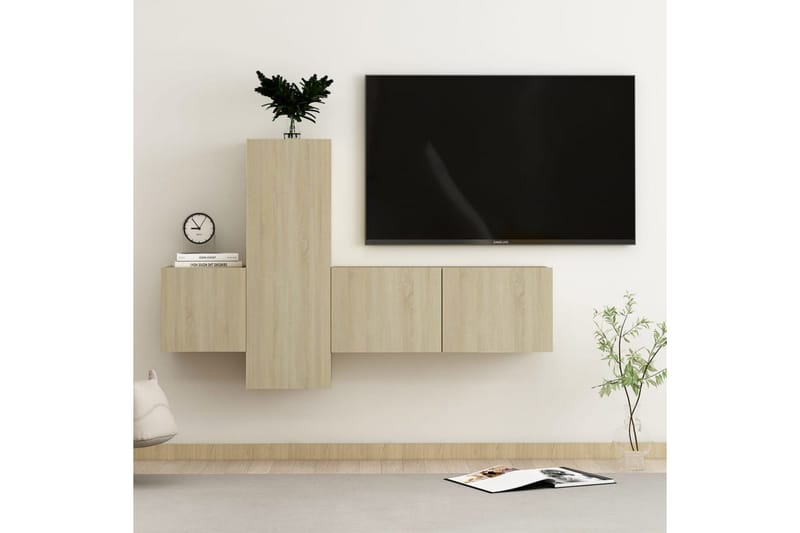 tv-skabe 3 dele spånplade sonoma-eg - Brun - Møbler - TV borde & mediemøbler - TV-skab