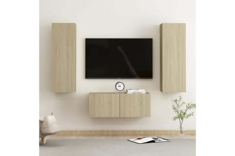 tv-skabe 3 dele spånplade sonoma-eg - Brun - Møbler - TV borde & mediemøbler - TV-skab