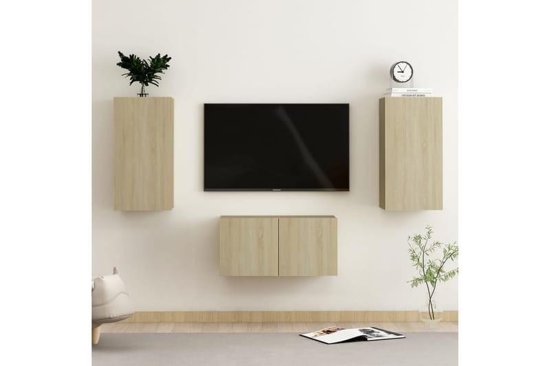 tv-skabe 3 dele spånplade sonoma-eg - Brun - Møbler - TV borde & mediemøbler - TV-skab