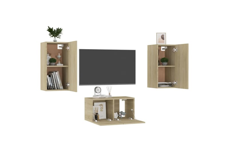 tv-skabe 3 dele spånplade sonoma-eg - Brun - Møbler - TV borde & mediemøbler - TV-skab