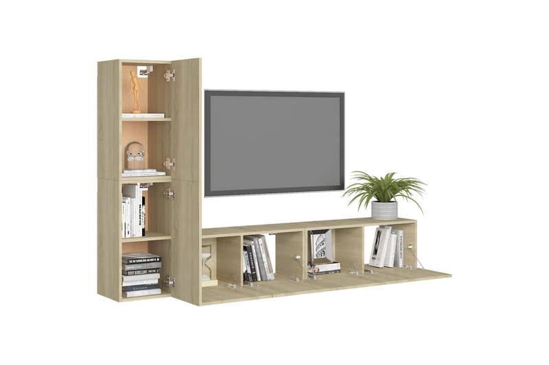 tv-skabe 3 dele spånplade sonoma-eg - Brun - Møbler - TV borde & mediemøbler - TV-skab