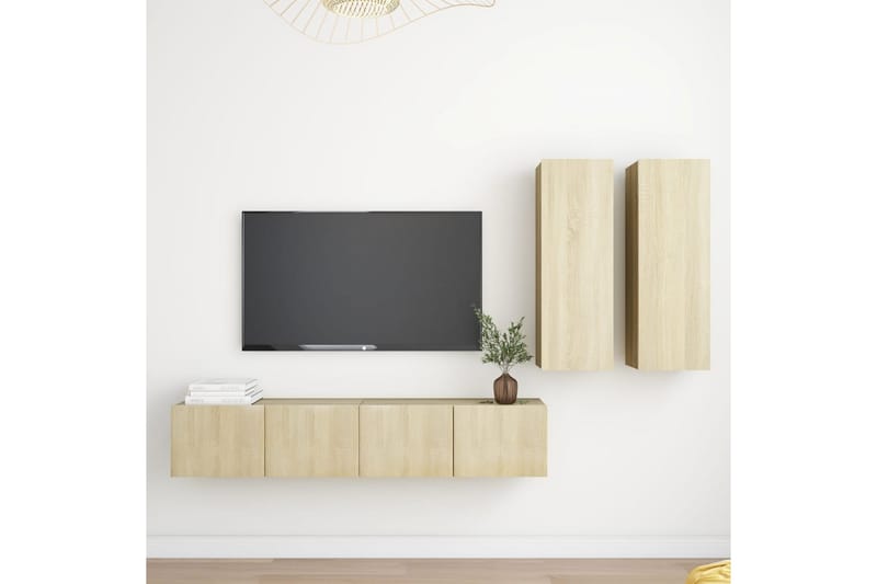 tv-skabe 3 dele spånplade sonoma-eg - Brun - Møbler - TV borde & mediemøbler - TV-skab