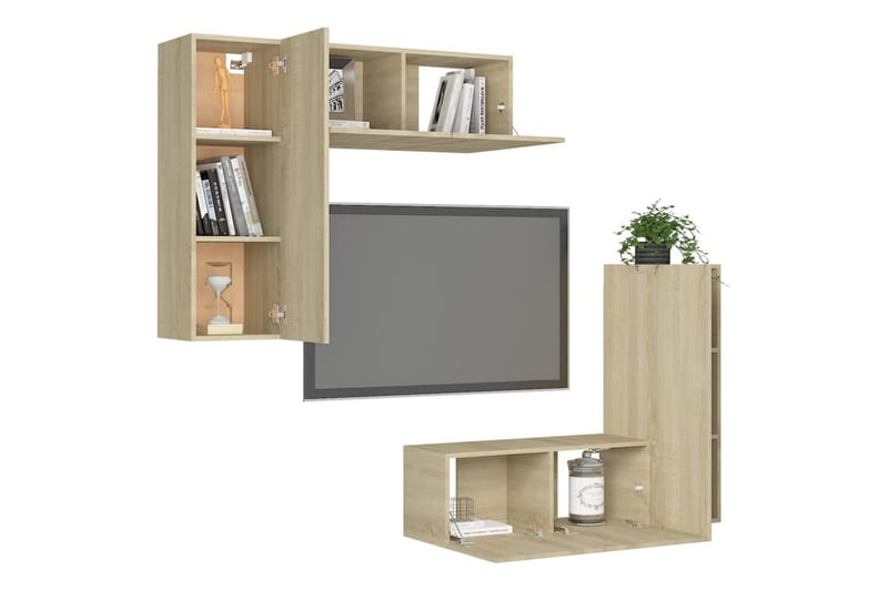tv-skabe 3 dele spånplade sonoma-eg - Brun - Møbler - TV borde & mediemøbler - TV-skab