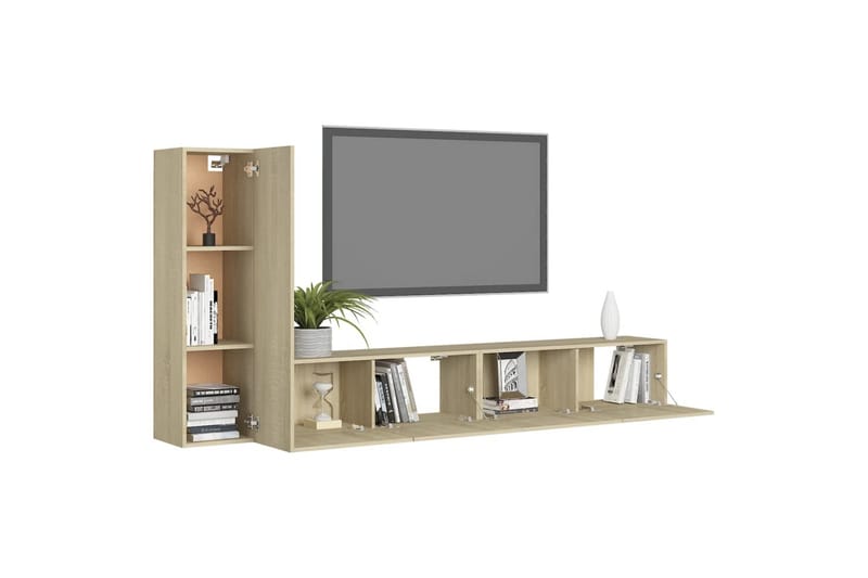 tv-skabe 3 dele spånplade sonoma-eg - Brun - Møbler - TV borde & mediemøbler - TV-skab