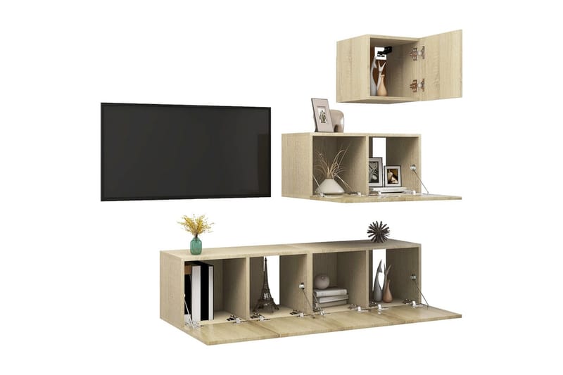 tv-skabe 4 dele spånplade sonoma-eg - Brun - Møbler - TV borde & mediemøbler - TV-skab