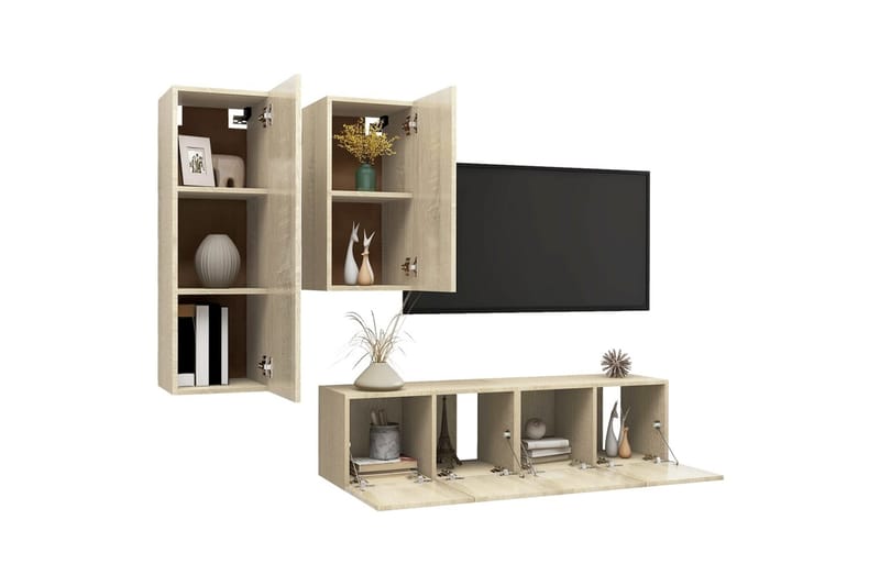 tv-skabe 4 dele spånplade sonoma-eg - Brun - Møbler - TV borde & mediemøbler - TV-skab