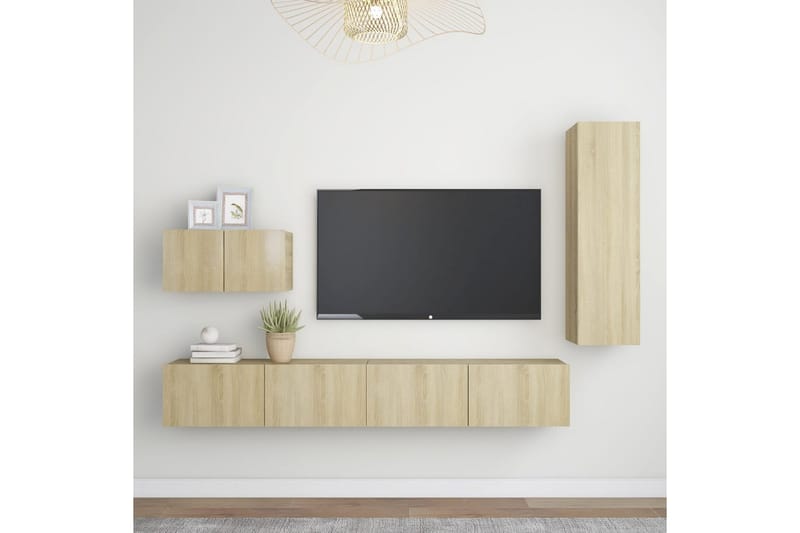tv-skabe 4 dele spånplade sonoma-eg - Brun - Møbler - TV borde & mediemøbler - TV-skab
