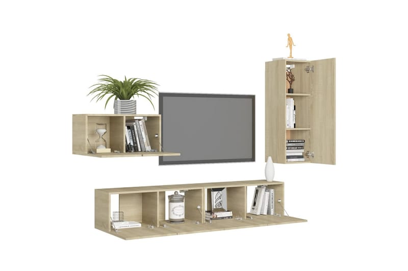 tv-skabe 4 dele spånplade sonoma-eg - Brun - Møbler - TV borde & mediemøbler - TV-skab