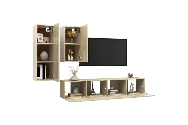 tv-skabe 4 dele spånplade sonoma-eg - Brun - Møbler - TV borde & mediemøbler - TV-skab