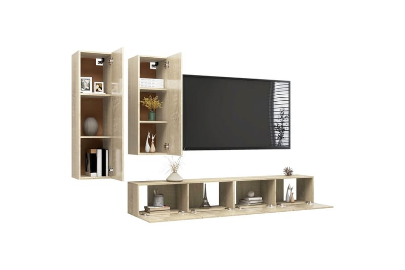 tv-skabe 4 dele spånplade sonoma-eg - Brun - Møbler - TV borde & mediemøbler - TV-skab