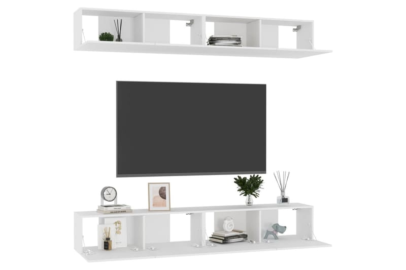 tv-skabe 4 stk. 100x30x30 cm spånplade hvid - Hvid - Møbler - TV borde & mediemøbler - TV-skab