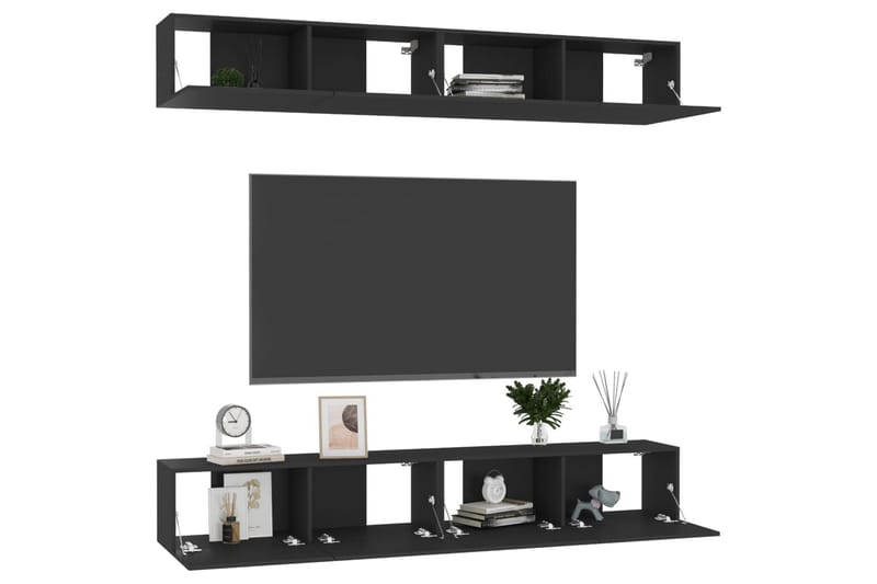 tv-skabe 4 stk. 100x30x30 cm spånplade Sort - Sort - Møbler - TV borde & mediemøbler - TV-skab