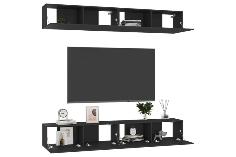 tv-skabe 4 stk. 100x30x30 cm spånplade Sort - Sort - TV-skab