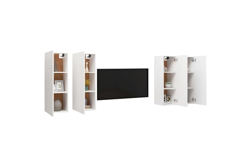 tv-skabe 4 stk. 30,5x30x90 cm spånplade hvid - Hvid - TV-skab