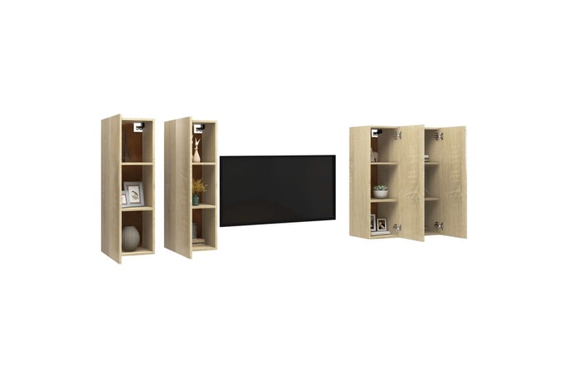 tv-skabe 4 stk. 30,5x30x90 cm spånplade sonoma-eg - Brun - Møbler - TV borde & mediemøbler - TV-skab