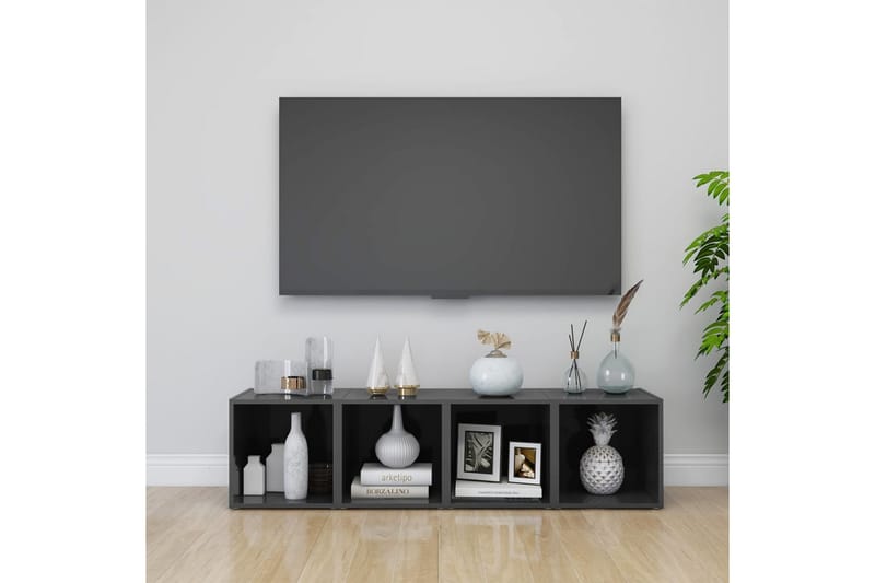 tv-skabe 4 stk. 37x35x37 cm spånplade grå højglans - Grå - Møbler - TV borde & mediemøbler - TV-skab