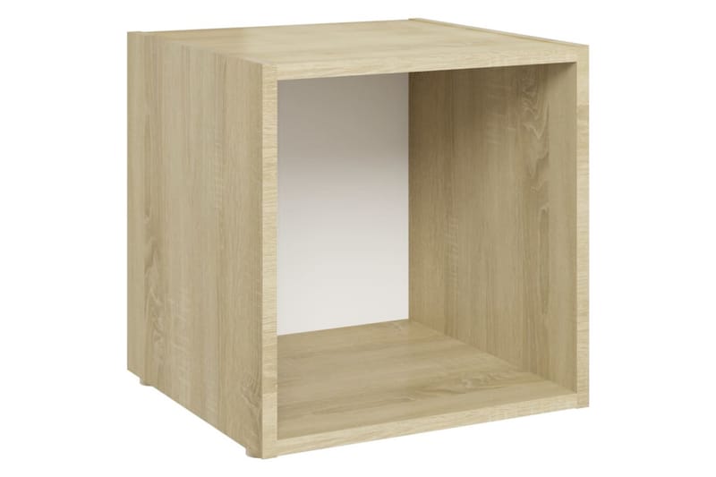 tv-skabe 4 stk. 37x35x37 cm spånplade hvid og sonoma-eg - Beige - Møbler - TV borde & mediemøbler - TV-skab