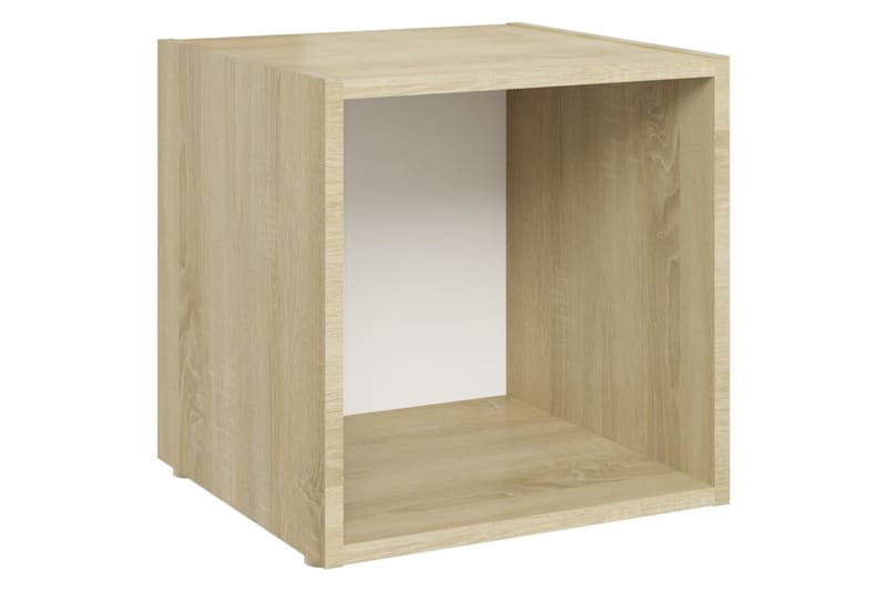 tv-skabe 4 stk. 37x35x37 cm spånplade hvid og sonoma-eg - Beige - TV-skab