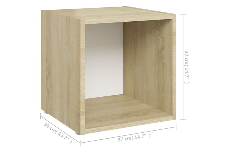 tv-skabe 4 stk. 37x35x37 cm spånplade hvid og sonoma-eg - Beige - Møbler - TV borde & mediemøbler - TV-skab