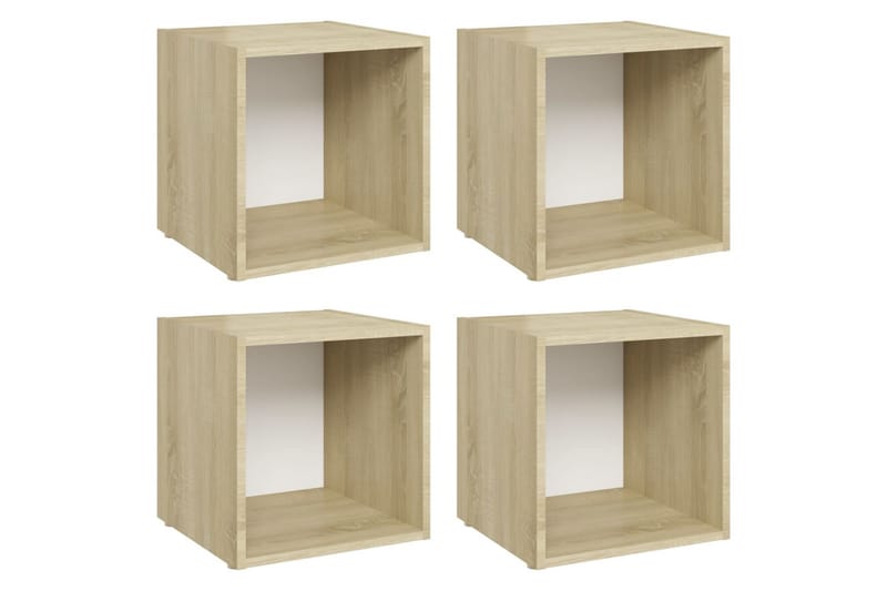 tv-skabe 4 stk. 37x35x37 cm spånplade hvid og sonoma-eg - Beige - Møbler - TV borde & mediemøbler - TV-skab
