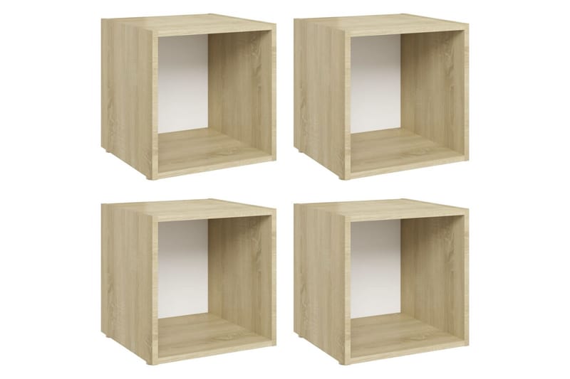 tv-skabe 4 stk. 37x35x37 cm spånplade hvid og sonoma-eg - Beige - TV-skab