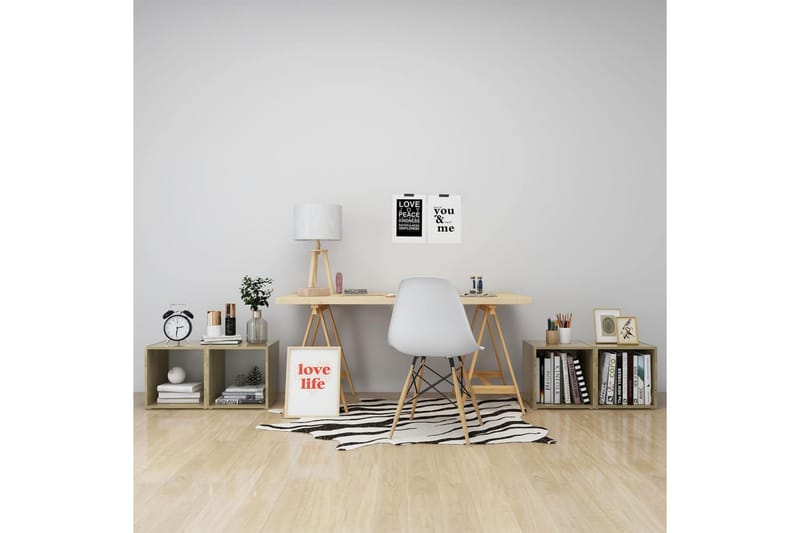 tv-skabe 4 stk. 37x35x37 cm spånplade hvid og sonoma-eg - Beige - Møbler - TV borde & mediemøbler - TV-skab