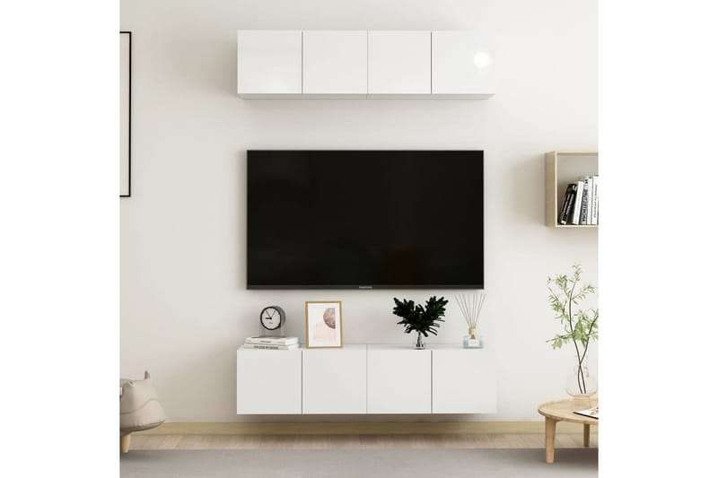 tv-skabe 4 stk. 60x30x30 cm spånplade hvid højglans - Hvid - TV-skab
