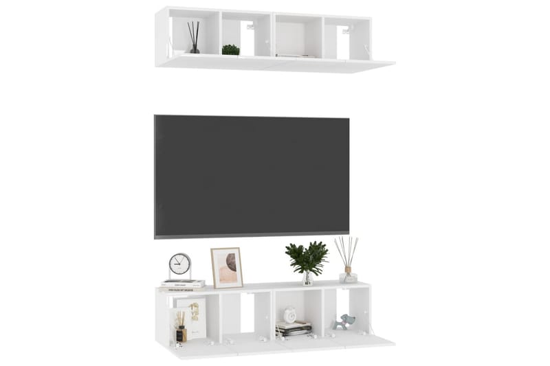 tv-skabe 4 stk. 60x30x30 cm spånplade hvid højglans - Hvid - Møbler - TV borde & mediemøbler - TV-skab