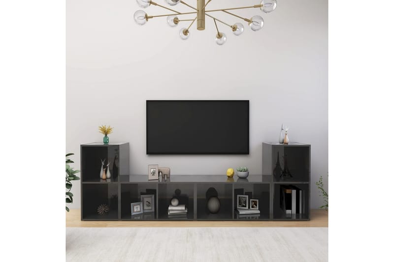 tv-skabe 4 stk. 72x35x36,5 cm spånplade grå højglans - Grå - Møbler - TV borde & mediemøbler - TV-skab