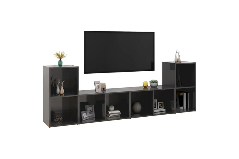 tv-skabe 4 stk. 72x35x36,5 cm spånplade grå højglans - Grå - Møbler - TV borde & mediemøbler - TV-skab
