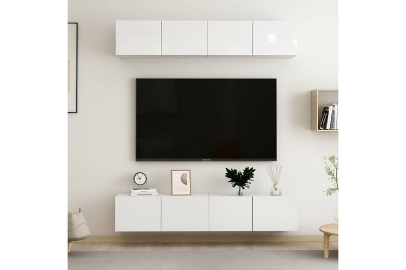 tv-skabe 4 stk. 80x30x30 cm spånplade hvid højglans - Hvid - TV-skab