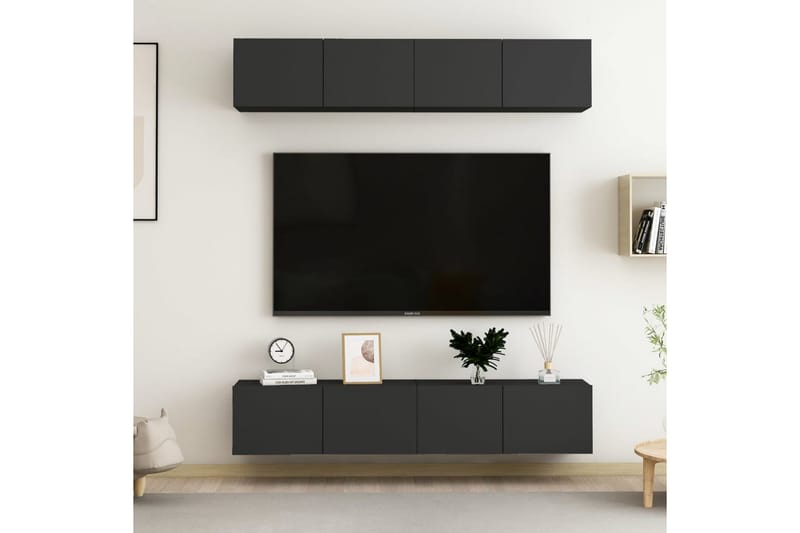 tv-skabe 4 stk. 80x30x30 cm spånplade Sort - Sort - Møbler - TV borde & mediemøbler - TV-skab