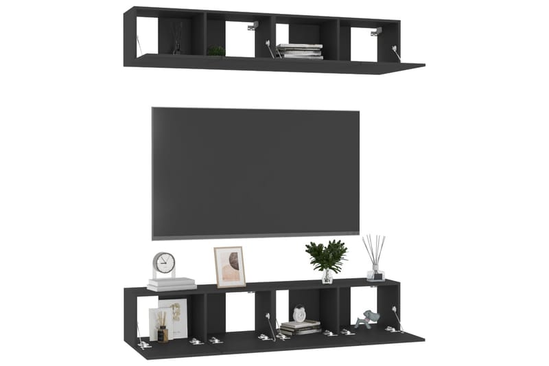 tv-skabe 4 stk. 80x30x30 cm spånplade Sort - Sort - TV-skab