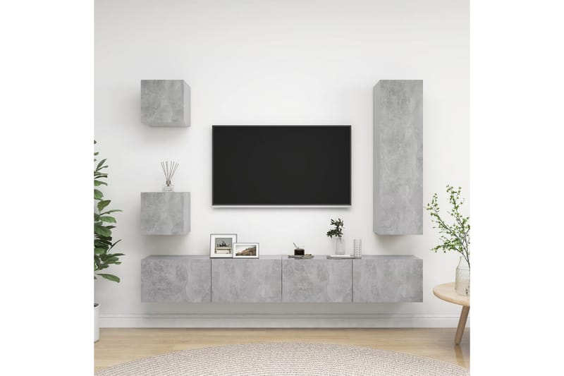 tv-skabe 5 dele spånplade betongrå - Grå - TV-skab