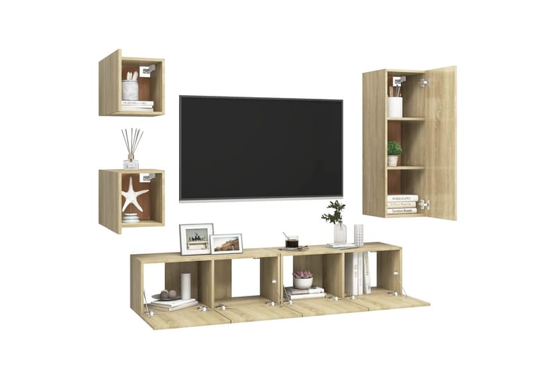 tv-skabe 5 dele spånplade sonoma-eg - Brun - Møbler - TV borde & mediemøbler - TV-skab