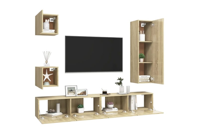 tv-skabe 5 dele spånplade sonoma-eg - Brun - Møbler - TV borde & mediemøbler - TV-skab