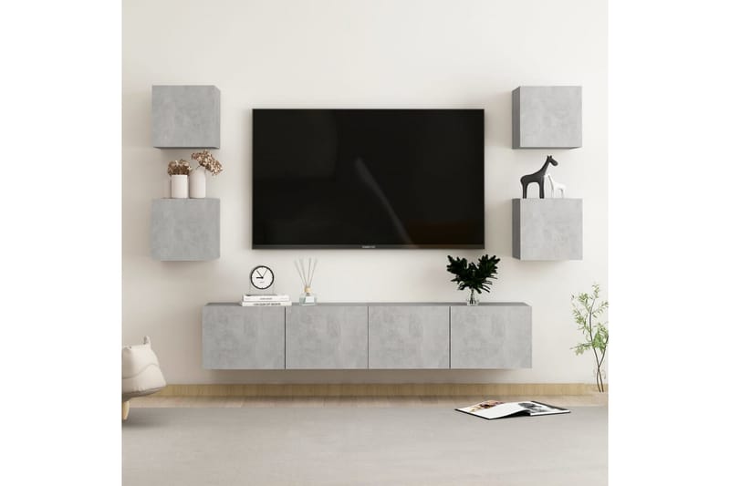 tv-skabe 6 dele spånplade betongrå - Grå - TV-skab