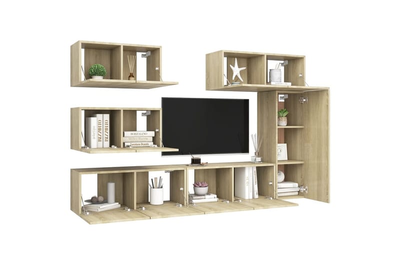 tv-skabe 6 dele spånplade sonoma-eg - Brun - Møbler - TV borde & mediemøbler - TV-skab