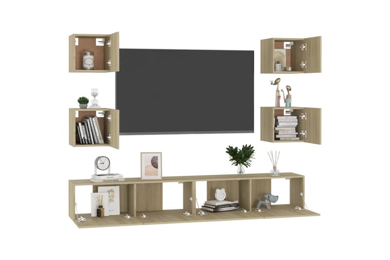 tv-skabe 6 dele spånplade sonoma-eg - Brun - Møbler - TV borde & mediemøbler - TV-skab