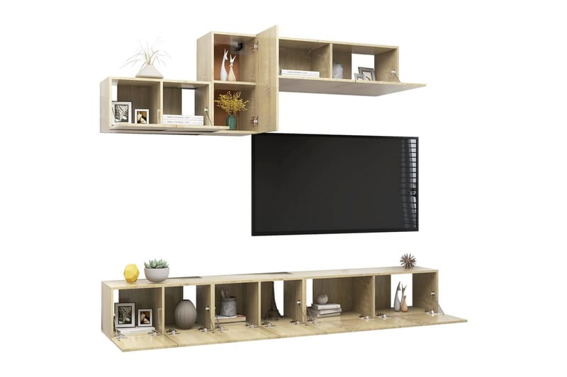 tv-skabe 6 dele spånplade sonoma-eg - Brun - Møbler - TV borde & mediemøbler - TV-skab