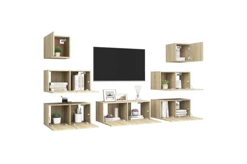 tv-skabe 7 dele spånplade sonoma-eg - Brun - Møbler - TV borde & mediemøbler - TV-skab