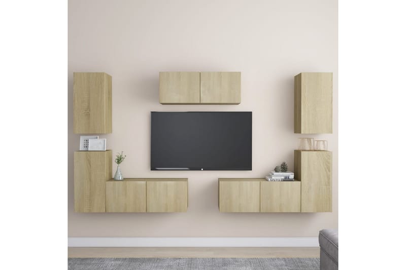 tv-skabe 7 dele spånplade sonoma-eg - Brun - Møbler - TV borde & mediemøbler - TV-skab