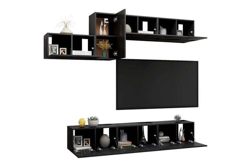 tv-skabe 7 dele spånplade sort - Sort - Møbler - TV borde & mediemøbler - TV-skab