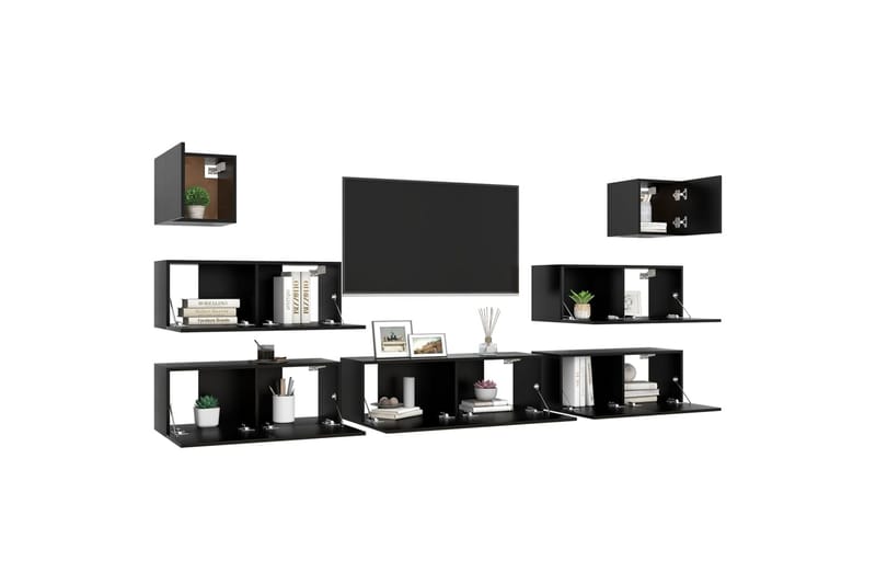 tv-skabe 7 dele spånplade sort - Sort - Møbler - TV borde & mediemøbler - TV-skab