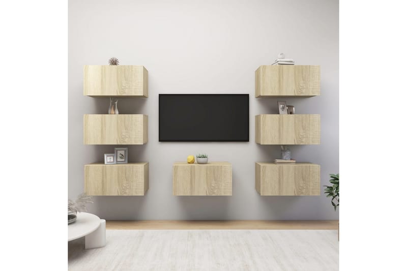 tv-skabe 7 stk. 30,5x30x60 cm spånplade sonoma-eg - Brun - Møbler - TV borde & mediemøbler - TV-skab