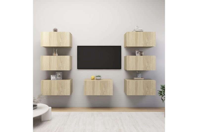 tv-skabe 7 stk. 30,5x30x60 cm spånplade sonoma-eg - Brun - TV-skab