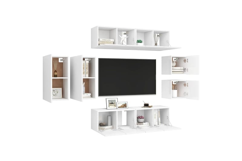 tv-skabe 8 dele spånplade hvid - Hvid - Møbler - TV borde & mediemøbler - TV-skab