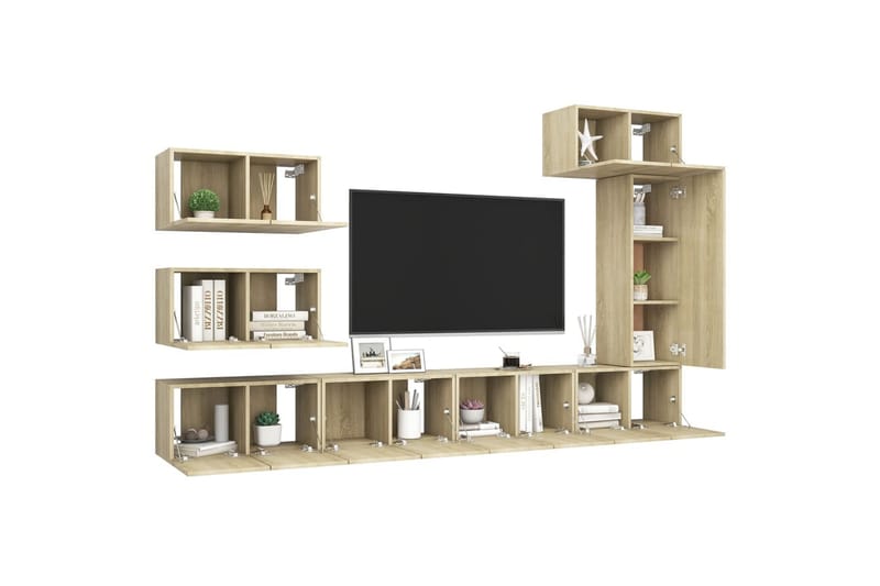 tv-skabe 8 dele spånplade sonoma-eg - Brun - Møbler - TV borde & mediemøbler - TV-skab