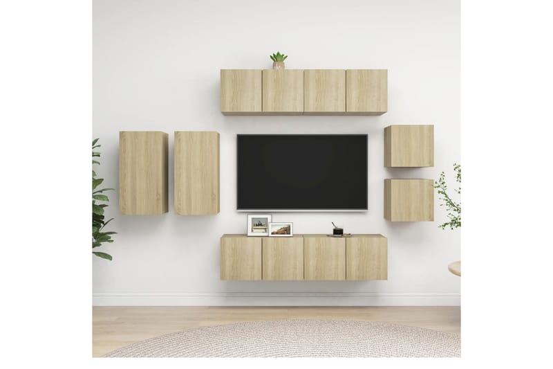 tv-skabe 8 dele spånplade sonoma-eg - Brun - Møbler - TV borde & mediemøbler - TV-skab